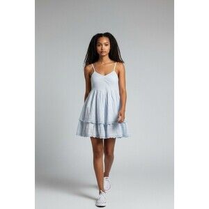 Aerie Mini Dress Womens Large Light Blue Lace Trim Sleeveless Adjustable Strap